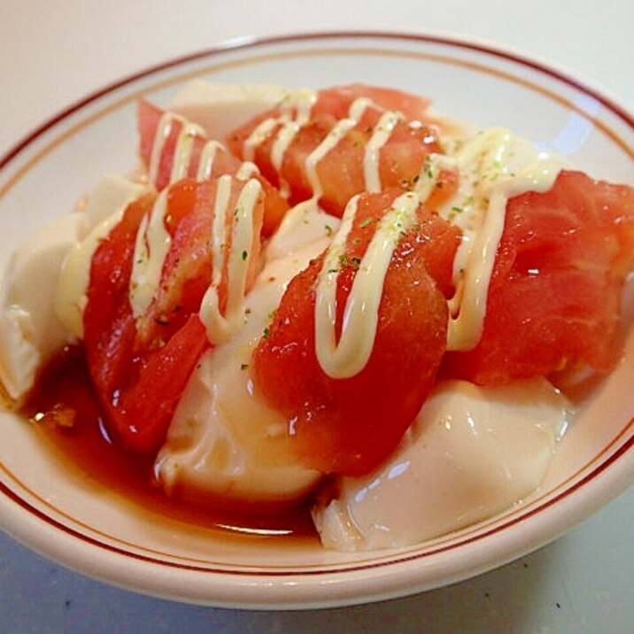 追いがつおつゆ/マヨで　絹ごし豆腐とトマト